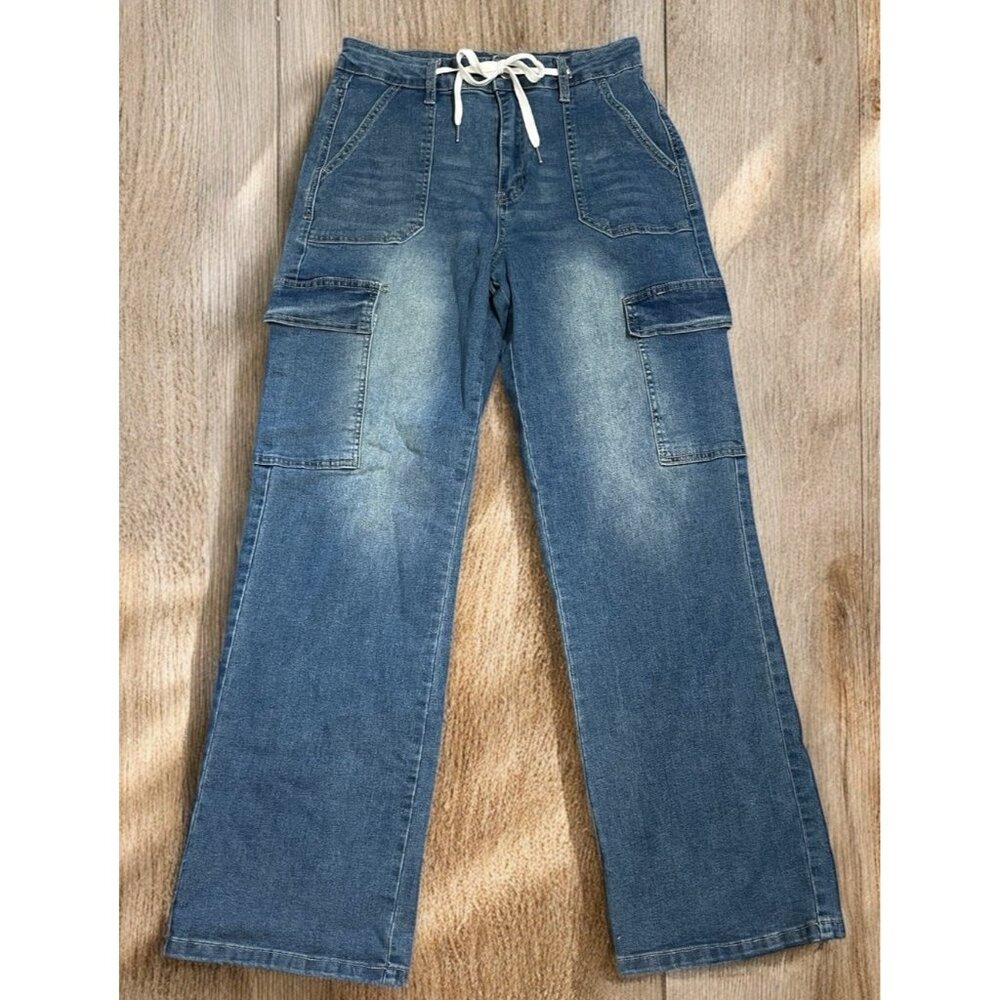 90s Denim Cargo Skater Jeans Women’s Blue Skater Grunge Y2K Junior L Drawstring